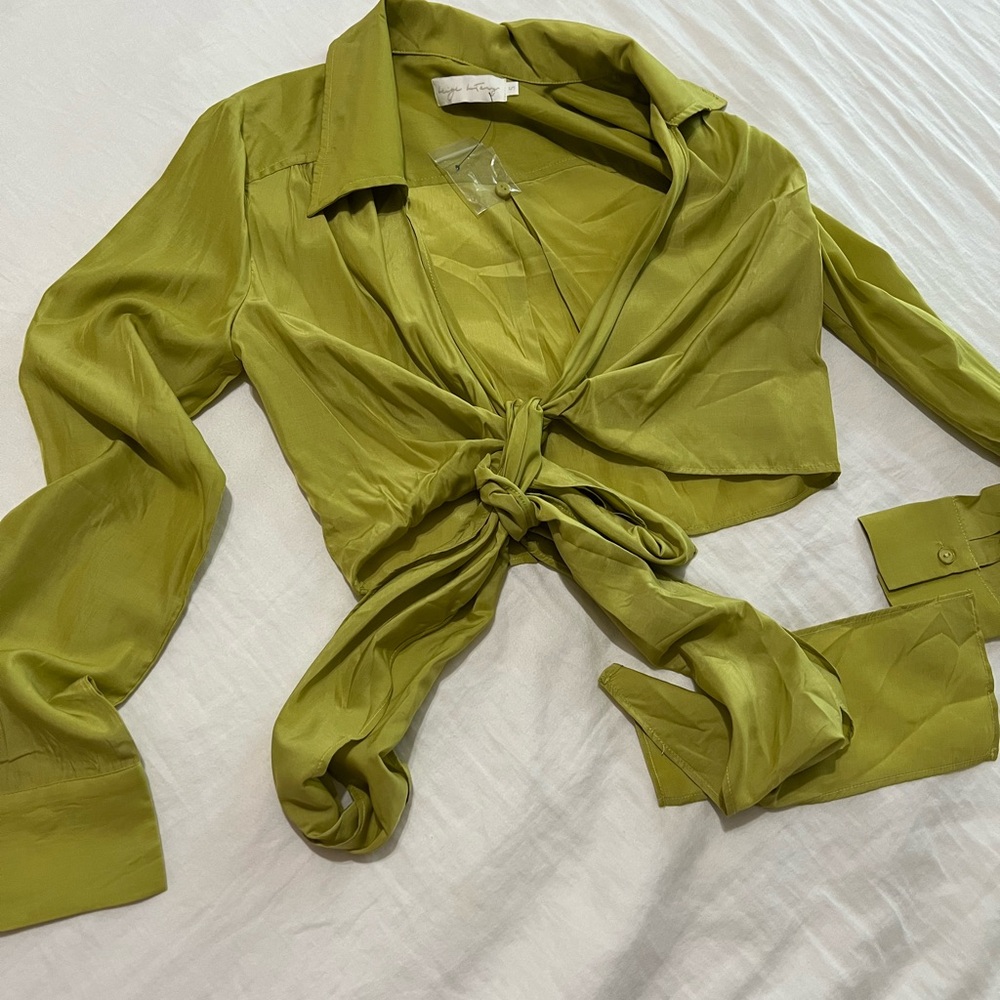 Elegant Olive Tie-Front Blouse